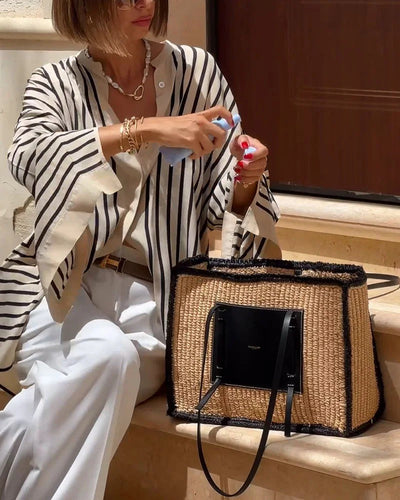 SASHA - GEOMETRISCHE GESTREEPTE GEBREIDE TOP