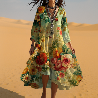 Elize™ | Vintage Boho V-hals Jurk