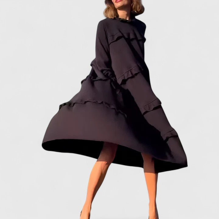 WENDY – GEFRONSDE GELAAGDE MIDI-JURK