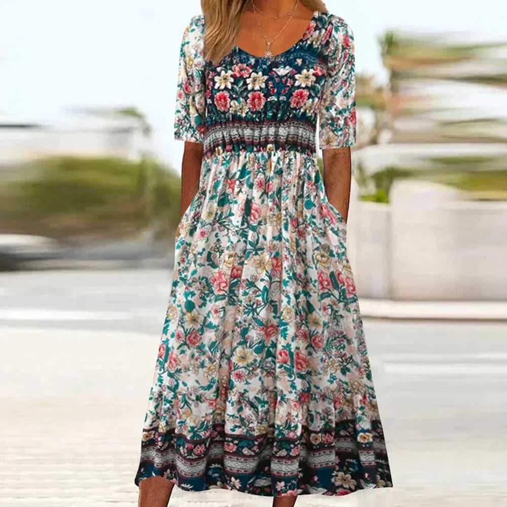 Maartje™ | Bohemian Midi Jurk met Etnische Print