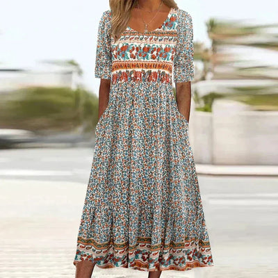 Maartje™ | Bohemian Midi Jurk met Etnische Print