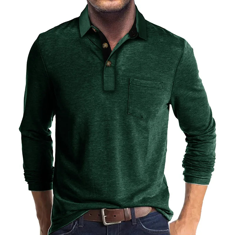Kavin™ | Heren shirt lange mouw in Effen Kleur