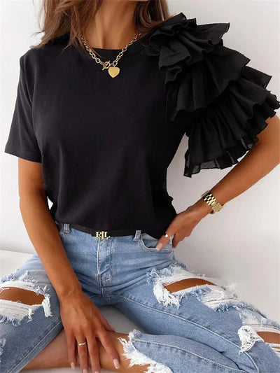 Anna™ | Trendy top met statement rufflemouw
