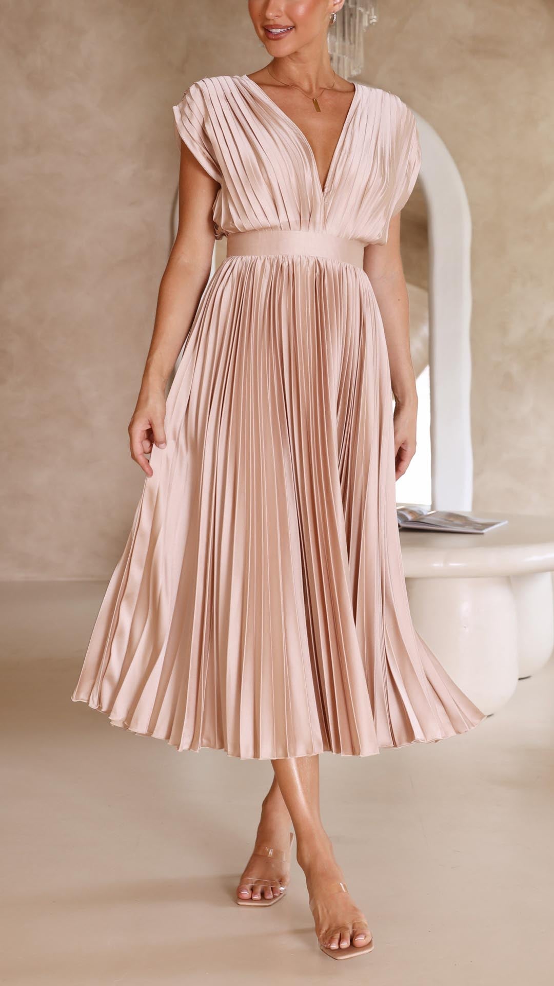 CHARLENE - ELEGANTE GEPLOOIDE MAXI-JURK