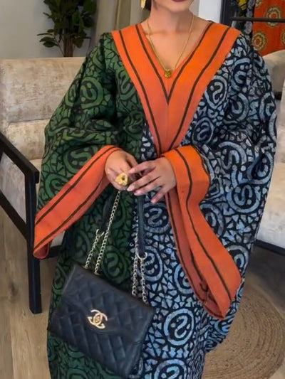 IMANI – AFRIKAANSE PRINT V-HALS KAFTAN MAXI JURK